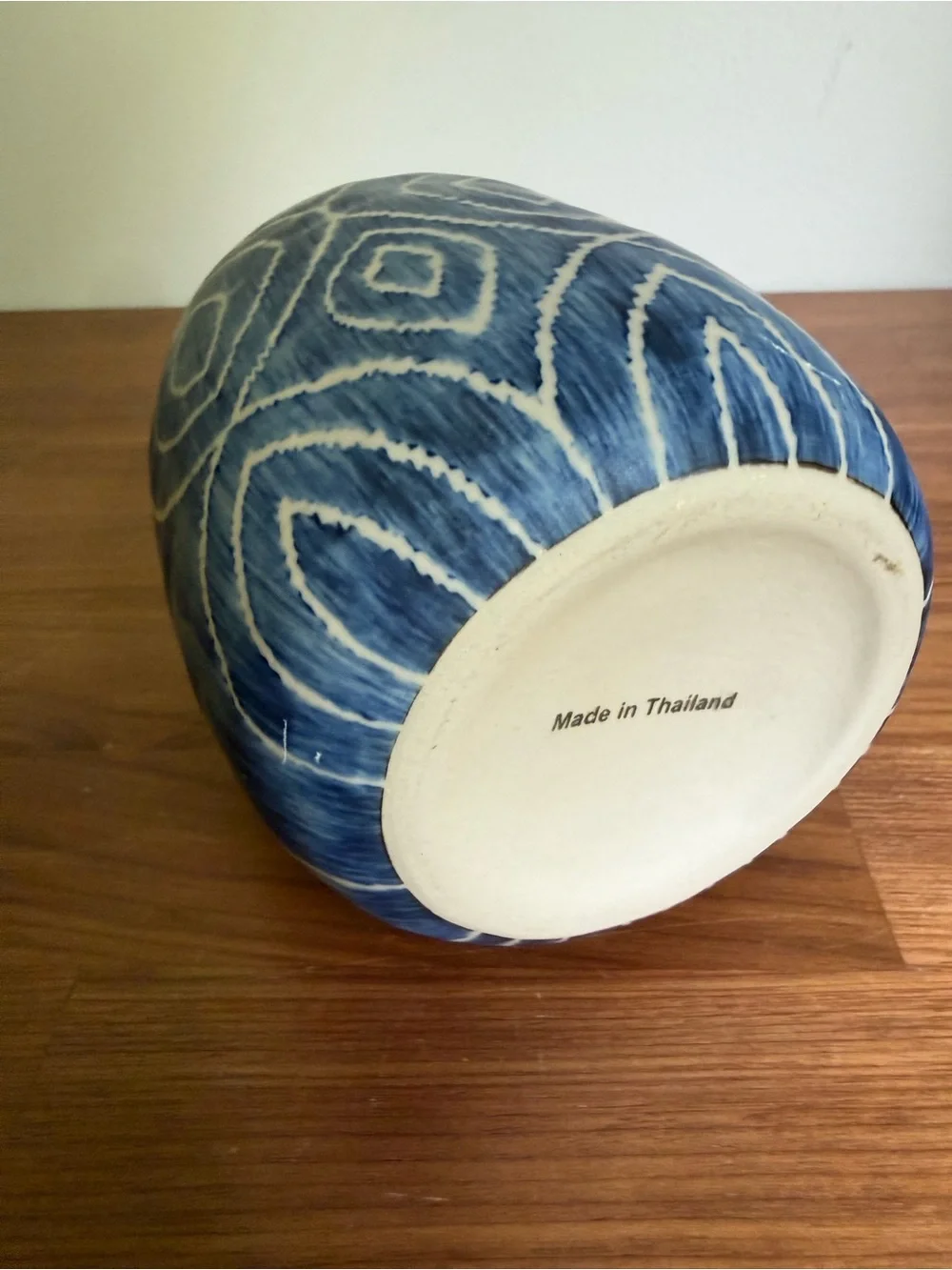 Handmade Blue And White Boho Coastal Ceramic Vase Made in Thailand